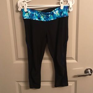 Black leggings with blue/green waist band